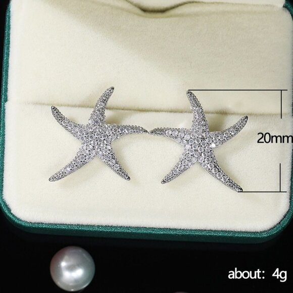 Vivid Starfish Full Zircon Stud Earrings for Women, EVGG1038 - Picture 5 of 9